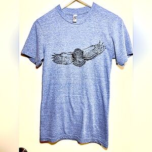 American Apparel light blue XS cotton t-shirt with black owl print.